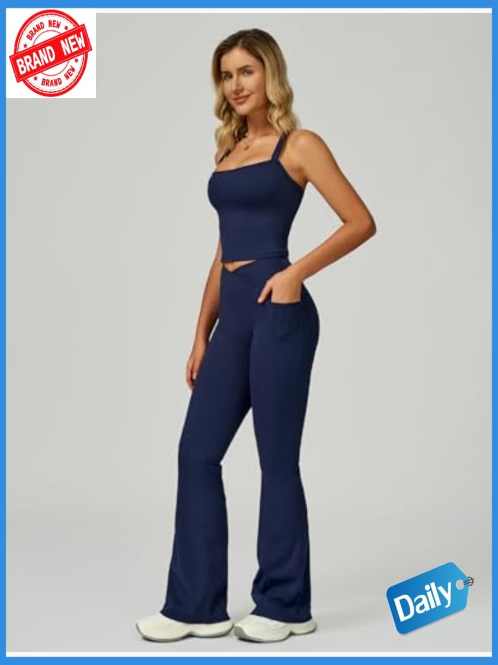 Workout Sets for Women 2 Piece Square Neck Tank Top and Flare Leggings with - Picture 5 of 5